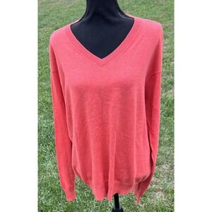 Peter Millar Sweater Mens‎ Large Coral V Neck Cotton Cashmere Blend Pullover